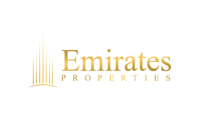 white backround with golden text of emirates properties