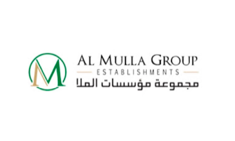 white backround with black text of mulla group logo