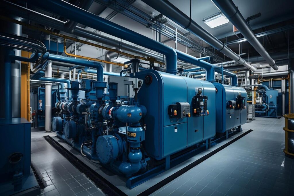 a room full blue colour hvac system